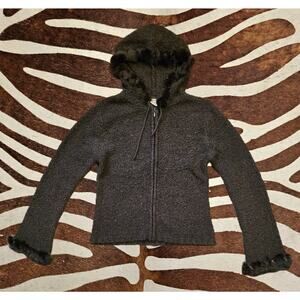 Vintage Y2K ESCAPADE Zip-up WOOL BLEND Hoodie Rabbit Fur Trim Sz M